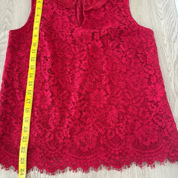 J.Crew Red Lace Ruffle Neck Sleeveless Top Christmas Holiday Preppy Sz S - Picture 7 of 7